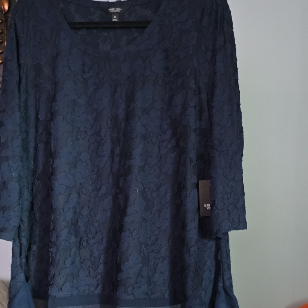 Simply Vera Vera Wang Navy Lace Blouse